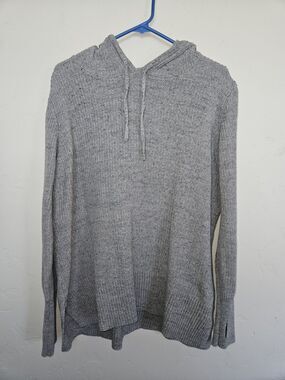 Dakini Women's Gray Knit Hooded Pullover Sweater, Thumb holes, Size XL